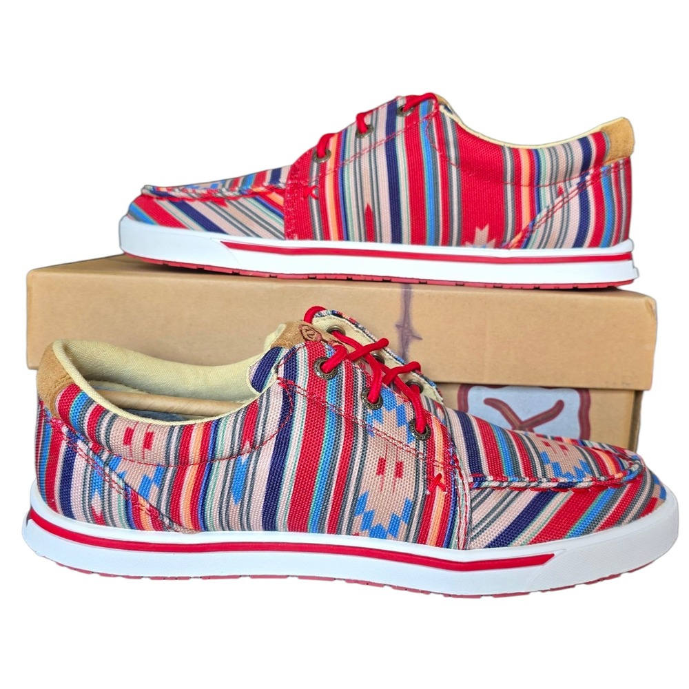 Twisted X WHYCO18‎ Multi-Color Aztec Serape Pattern Canvas Boat Shoes Women's 8M - Picture 2 of 9